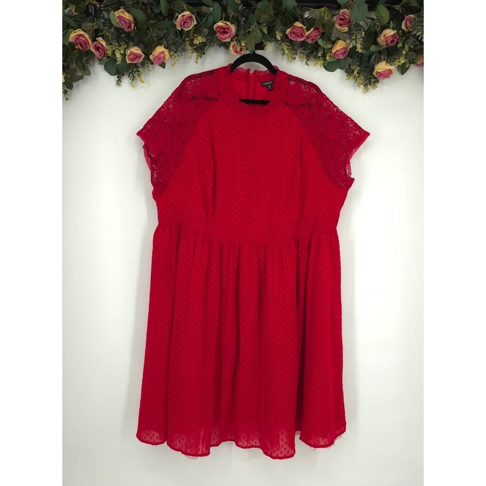 Torrid Midi Clip Dot Button-Front Swing Red Dress Size 28
